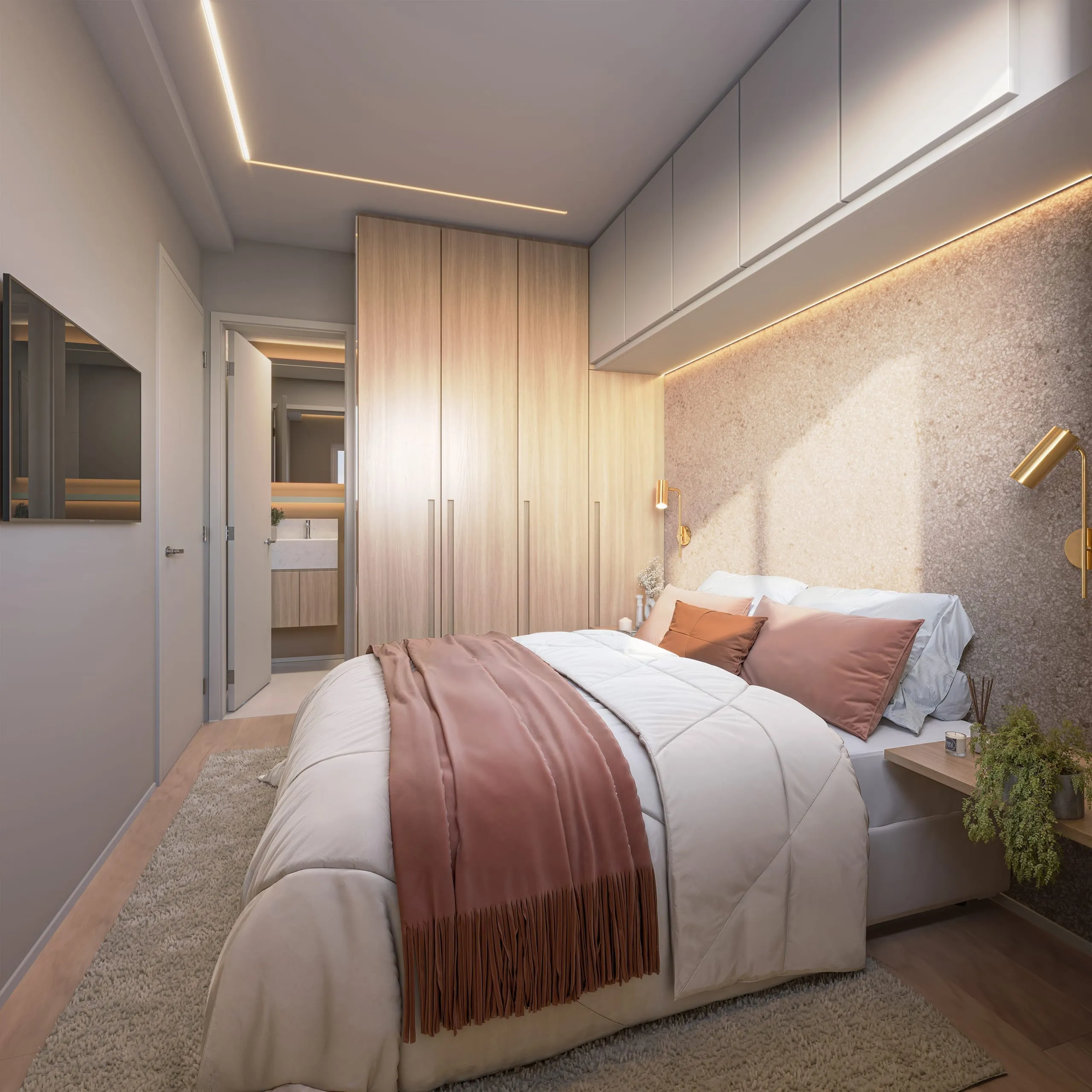 Quarto de casal do apartamento de 2 dormitórios